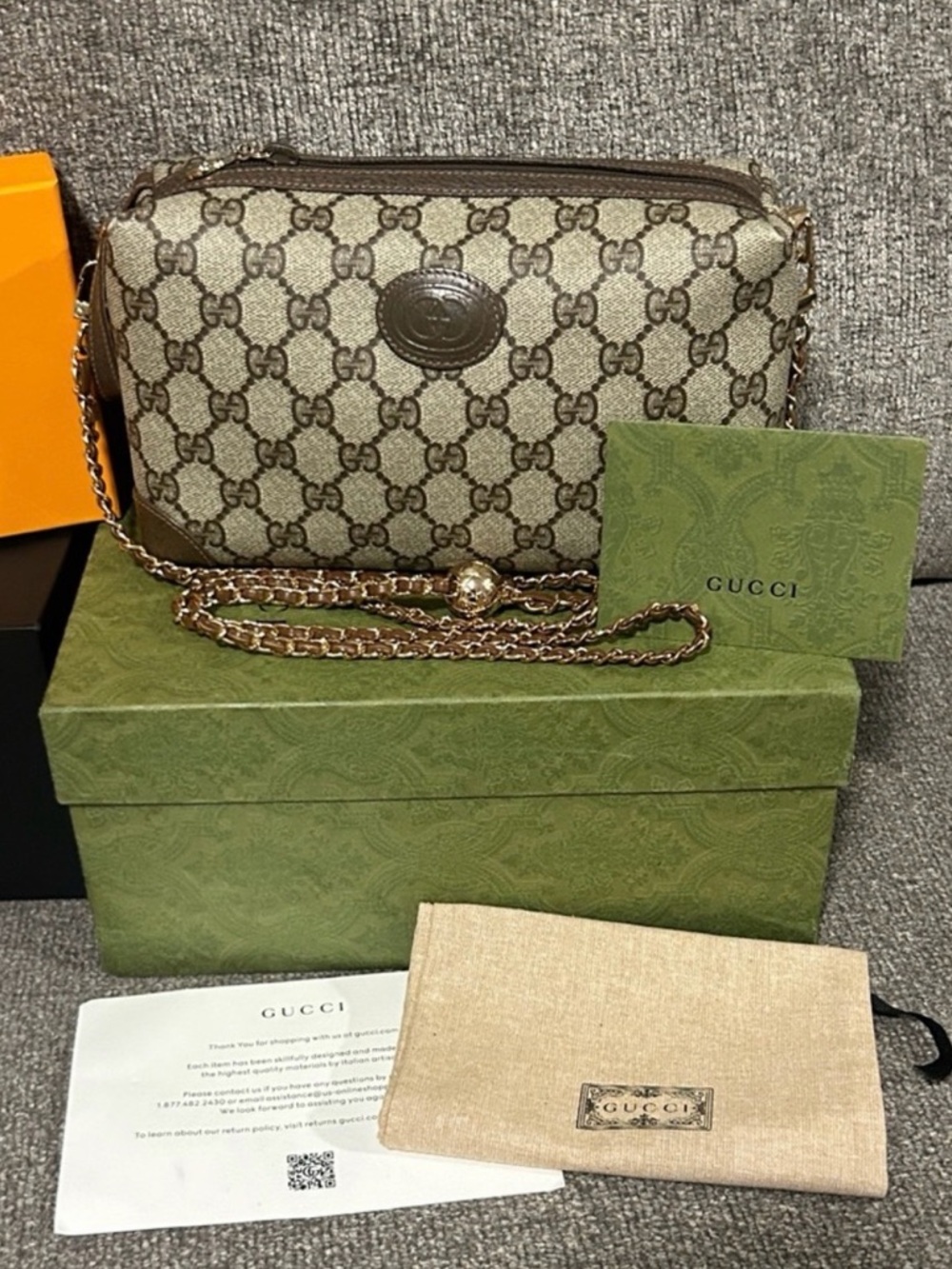Gucci Brown GG Supreme Crossbody with Chain Strap
